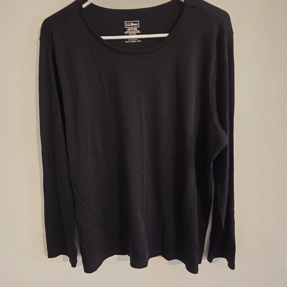 LL Bean Supima Cotton Black Long Sleeve Shirt Plus 1X Base Layer